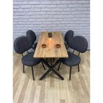 Bambeds Mobilya Masa Takımı, Yemek Masası, Mutfak Masası, Balkon Masası - 70X110 Çam 4 Sandalye Koyu Gri - Atlantik Çam