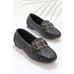 Bambi K01542166410 Siyah Baskı Detaylı Kadın Loafer Ayakkabı