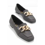 Bambi K01641165910 Baskı Detaylı Siyah Kadın Loafer Ayakkabı