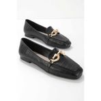 Bambi K01641166211 Siyah Kroko Kadın Loafer Ayakkabı