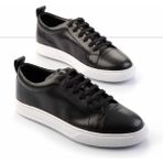 Bambi Siyah Antik Hakiki Deri Erkek Sneaker E01901254341