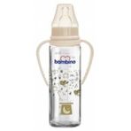 Bambino 250 ml Silikon Kiraz Uçlu Kulplu Cam Biberon