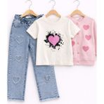Bambino Kalp Detay Triko Hırkalı Kız Çocuk 3’lü Takım - Pembe - 7 - 8 Yaş