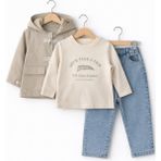 Bambino Kapüşonlu Trenç Mont, Sweatshirt, Jean Pantolon 3’lü Takım - Krem - 3 Yaş