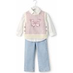Bambino Kelebek Detaylı Triko Yelek Gömlek Jean Pantolon 3’lü Takım - Pembe - 4 Yaş