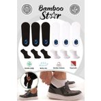 bamboo star Bambu Erkek Sneaker 3 Siyah- 3 Beyaz Çorap Dikişsiz Bilekte Görünmez Spor Çorap Premium 6'lı Paket