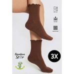 Bamboo Star Bambu Kadın Kahverengi Fırfırlı Lastiksiz Dikişsiz Kadın Soket 3lü Kahverengi Çorap/ İz Bırakmaz / Sıkmayan Çorap - 36 - 40