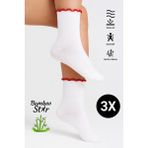 Bamboo Star Bambu Kadın Kırmızı Fırfırlı Lastiksiz Dikişsiz Kadın Soket 3lü Beyaz Çorap/iz Bırakmaz Sıkmayan çorap - Kırmızı - Beyaz - 36 - 40