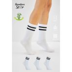 Bamboo Star Bambu Tenis Çizgili Premium Kolej Çorabı Unisex Beyaz Dikişsiz Soket Çorap 3'lü Paket - 1BW-Beyaz - 36 - 42