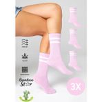 Bamboo Star Bambu Tenis Pembe Çizgili Premium Kolej Çorabı Unisex Beyaz Dikişsiz Soket Çorap 3'lü Paket - 36 - 40