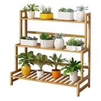 Bambu 3 Katmanlı Bitki Standı Raf İç Mekan Dış Mekan Balkon Bahçe Ahşap Saksı Tutucu Vitrin (80x33x72cm)