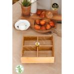 Bambu 4 Bölmeli Kapaklı Çerezlik - Kahvaltılık Akrilik, 24 Cm, Şık ve Kullanışlı Tasarım - Ahşap - Ceviz