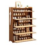Bambu Ayakkabı Dolabı Açılır Kapılı En Serbest Ayakta Ayakta Ayakkabı Rafı Spor Ayakkabı Deri Ayakkabı Yüksek Topuklu Terlik Rattan ve Ahşap Yapı (100 x 33 x 145 cm)