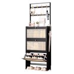 Bambu Ayakkabı Dolabı Depolama 3 Kapaklı Çekmeceli Portmanto ve İnce Tasarım Serbest Ayakta Ayakkabı Rafı Dolabı Oturma Odası Koridor için 70 * 24 * 186 cm