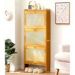 Bambu Ayakkabı Dolabı Flip up Kapılar Serbest Ayakta Ayakkabı Rafı Topuklu Botlar için Terlik İnce Ayakkabı Depolama Rafı Giriş Koridoru Oturma Odası için 50x17x120cm Ahşap