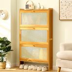 Bambu Ayakkabı Dolabı Nizer Yukarı Açılır Kapılar Topuklu Botlar Terlik Giriş Koridoru Oturma Odası için İnce Ayakkabı Depolama Rafı Serbest Ayakta (70x17x120 cm)