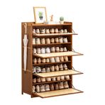 Bambu Ayakkabı Rafı, Giriş için Bağımsız Ahşap Dolap, Spor Ayakkabı ve Yüksek Topuklu Ayakkabılar için Açılır Kapılar, Şık Rattan Ayakkabı Depolama Nizer, Terlik ve Ayakkabı için İdeal