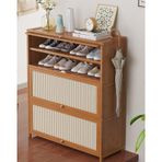 Bambu Ayakkabı Saklama Dolabı Kapı ve Çekmeceli, Giriş ve Oturma Odası için Modern Rattan Ayakkabı Rafı Düzenleyici - 60 inç