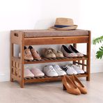 Bambu ayakkabı tezgah yastıklı koltuk ve depolama raf giriş koridor oturma odası banyo için 2 katmanlı ayakkabı rafı 70x29.5x49cm