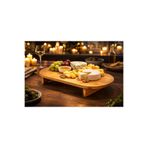 Bambu Ayaklı Şık Oval Sunumluk 39,5 cm – Şık Pasta & Tatlı Kek Servis Sunum Tabağı Tepsisi Kahverengi 41 x 16