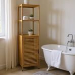 Bambu Banyo Dolabı, 3 Raflı Kapaklı Dolap, Doğal Ahşap Organizer, Banyo ve Çamaşır Odası Düzenleyici, Kompakt ve Şık Tasarım