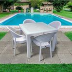 Bambu Beyaz 90X90 cm Camlı Rattan Bahçe Balkon Masa Takımı