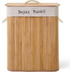 Bambu Çift Bölmeli Örme Çamaşır Sepeti, Bej, 80 Lt - Ahşap - Bej - Seçenek 1