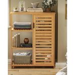 Bambu Çok Amaçlı Düzenleyici Dolap / Banyo Dolabı, Ayakkabılık, 3 Raflı 1 Kapaklı, 66 x 87 x 33 - Bej