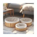 Bambu Çok Amaçlı Saklama Kutusu 3'lü Set, Düzenleyici Derin Boy Organizer, Dekoratif Bambu Düzenleyici 3 Boy Doğal Renk (Yuvarlak) - standart