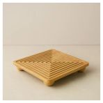 Bambu Dekoratif Top Ayaklı Sunum Tabağı, Servis Tabağı, (28 x 28 Cm)