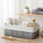 Bambu Detaylı Çok Amaçlı Saklama Kutusu – 25X15x8 Cm Dekoratif Kumaş Organizer | Mutfak, Banyo, Dolap İçi Raf Düzenleyici | Çekmece İçi D