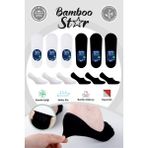 Bambu Erkek Babet Çorap Dikişsiz Görünmez Kaydırman Topuk Silikonlu Premium 3 Siyah 3 Beyaz 6'lı Beyaz Paket - Siyah - Beyaz - 40 - 45