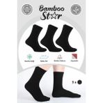 Bambu Erkek Soket Uzun Düz Siyah Dikişsiz 3'Lü Premium Kutulu Çorap