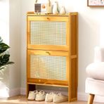 Bambu Gizli Ayakkabı Dolabı Giriş Yolu için İnce 2/3 Katmanlı Aşağı Açılır Ahşap Ayakkabı Rafı Yerden Tasarruf Dar Depolama Çözümü Ayakkabı için Şık ve Fonksiyonel Tasarım