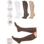Bambu Kadın Dizaltı Uzun Dikişsiz Çorap 3'lü / Pantolon Çorabı / Teni Göstermeyen Çorap - Beyaz - Kahverengi - Bej - 36 - 40