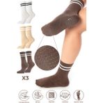 Bambu Kadın Kaydırmaz Taban Silikon Baskı Pilates Yoga Fitness Dans Aktivite Tenis Çorabı 3'lü Paket - Beyaz - Kahverengi - Bej - 36 - 40