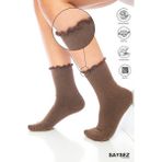 Bambu Kadın Lastiksiz Fırfırlı Soket Dikişsiz Premium Çorap / Iz Bırakmaz / Sıkmayan Çorap - Kahverengi - 36 - 40