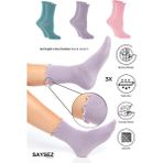 Bambu Kadın Lastiksiz Pembe-Lila-Yeşil Fırfırlı Soket Dikişsiz Çorap 3'lü Paket / Iz Bırakmaz - 36 - 40