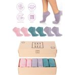 Bambu Kadın Patik Düz Çorap Dikişsiz Premium Kutulu 6'lı Paket - Pembe - Lila - Su Yeşili - 36 - 40