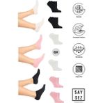 Bambu Kadın Sneaker Renkli Çorap Dikişsiz Görünmez Bilekte Spor Çorap Premium 6'lı Paket - 36 - 40 - Siyah - Beyaz - Pembe