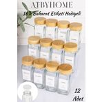 Bambu Kapaklı 12 Adet Cam Baharatlık Seti 120 ml