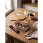 Bambu Kapaklı 2 Katlı Bölmeli Beslenme Çantası Sefer tası Saklama Kabı Seti Lastikli Lunch Box
