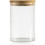 Bambu Kapaklı 300 ml Yuvarlak Çizgili Cam Kavanoz – Sızdırmaz Silikon Contalı Gıda ve Düzenleme Saklama Kabı - 0 Siyah - Option-1