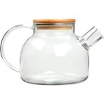 Bambu Kapaklı Borosilikat Cam Demlik 1000ML, Şık ve Kullanışlı Çay Demleme Seti - Açık Beyaz - Gri - Seçenek 1