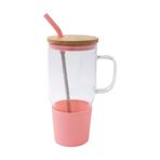 Bambu Kapaklı Borosilikat Pipetli Mug 1 L Pembe