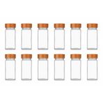 Bambu Kapaklı Cam Baharatlık Seti 12 Adet, Şeffaf Kare Baharat Kavanozu, Plastik Delikli İç Kapaklı Kontrollü Döküm Sistemi, 11x4x4 cm Mutfak Düzenleyici Baharat Saklama Kabı Seti