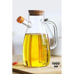 Bambu Kapaklı Cam Yağdanlık Vakumlu Borosilikat Cam Sirkelik Zeytinyağı 1000 Ml