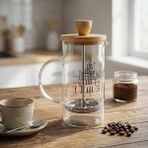Bambu Kapaklı French Press 350 ml – Borosilikat Cam Bitki Çayı ve Filtre Kahve Demleme Ekipman�