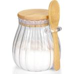 Bambu Kapaklı ve Kaşıklı Şekerlik, Cam Kavanoz 600ML (Yurt Dışından) - Renkli