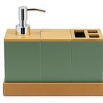 Bambu Kapaklı Yeşil Banyo Seti – Sıvı Sabunluk, Diş Fırçalık, Çok Gözlü Organizer ve Düzenleyici